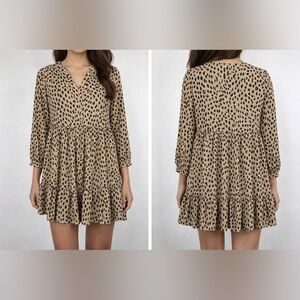 Vince Camuto Leopard Print Long Sleeve Tiered Dress NWT Size S